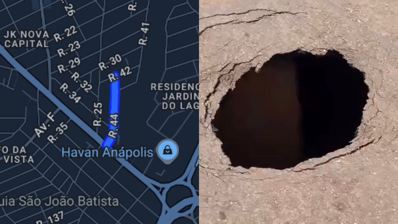 Cratera se abre durante chuvas intensas e rua é interditada em Anápolis