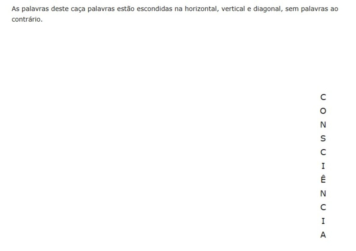 Desafio: tente encontrar “CONSCIÊNCIA” neste caça-palavras em menos de 14 segundos