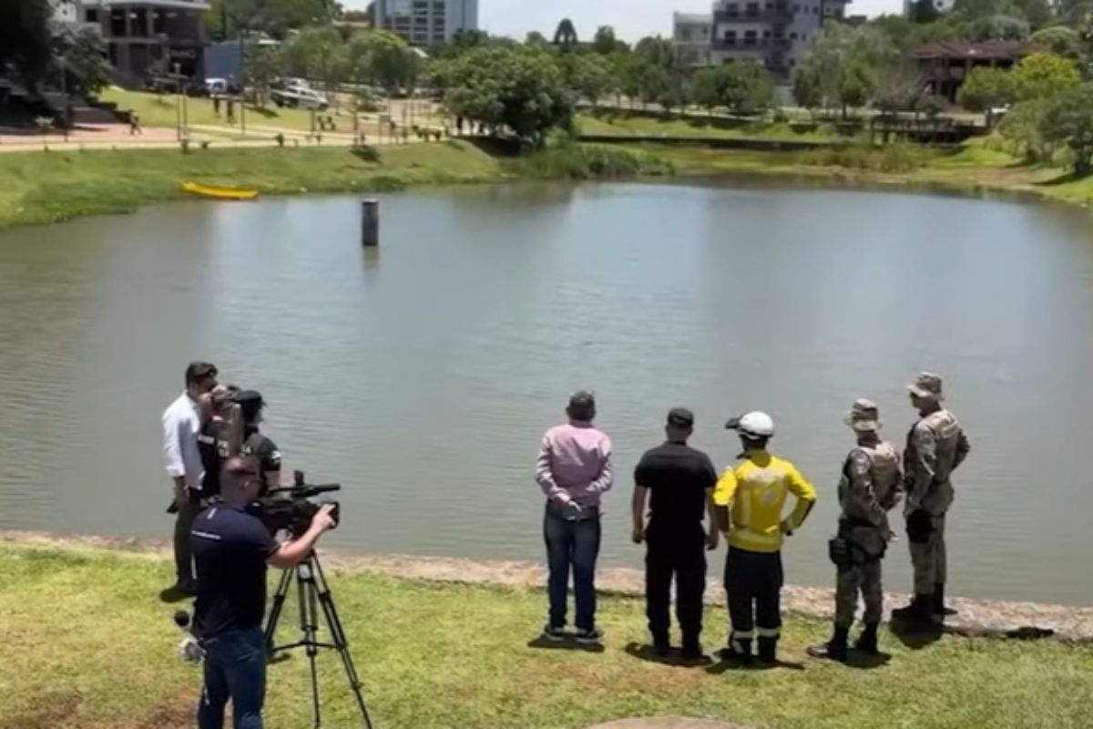 Polícias do Brasil e da Argentina tentam capturar jacaré solto em lago na fronteira