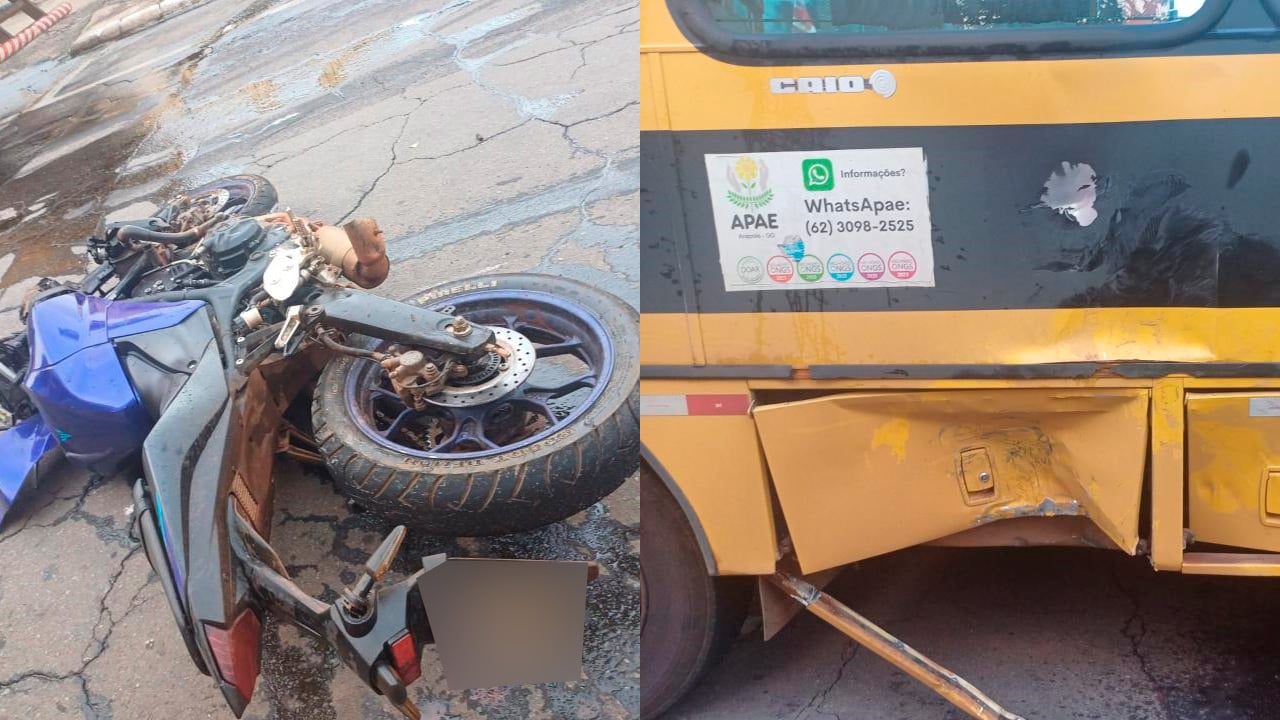 Jovem morre após colidir motocicleta com ônibus escolar no Centro de Anápolis