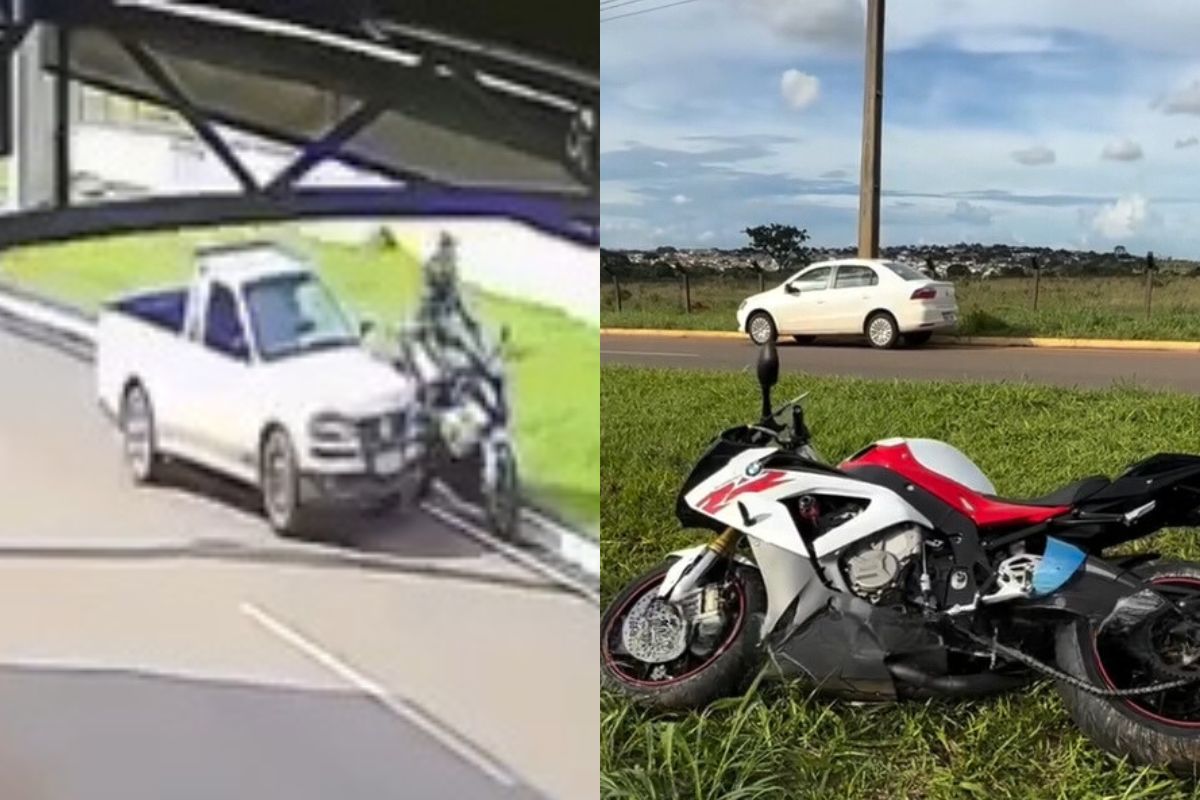 Vídeo mostra “fechada” de caminhonete que deixou motociclista de Anápolis gravemente ferido