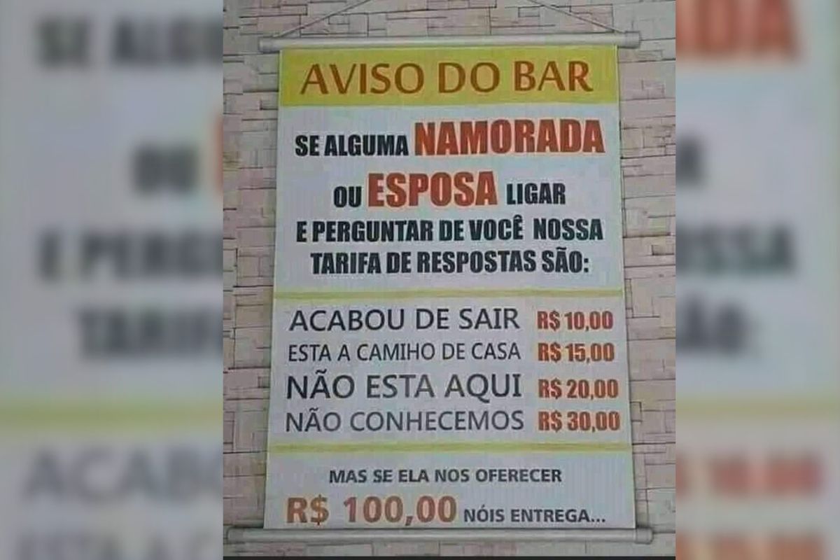 Placa em bar chama atenção ao explicar como cobra dos clientes