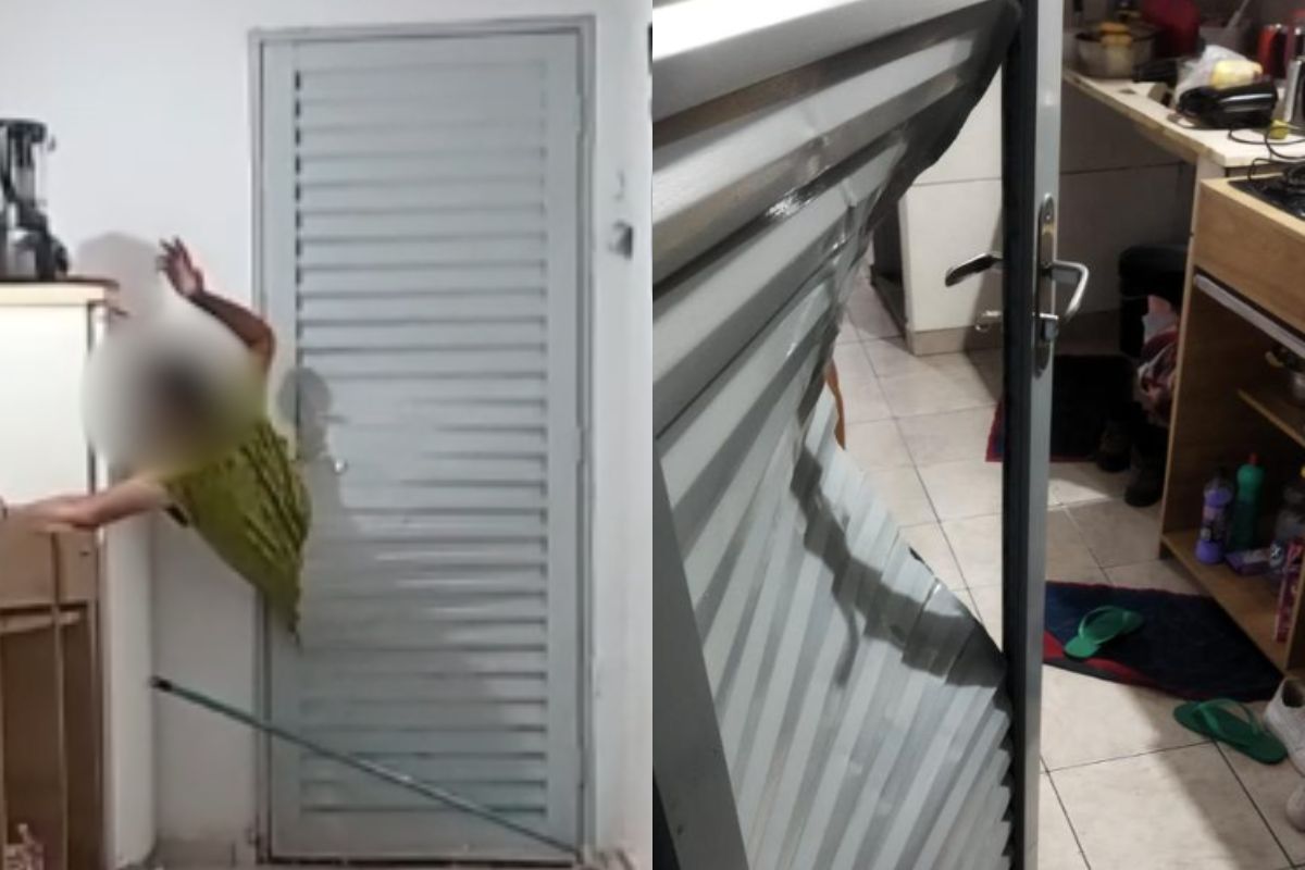 Homem fica preso na porta ao tentar invadir casa da ex em Goiânia; assista