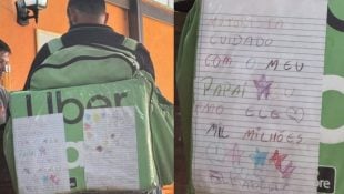 Entregador encanta a web com placa fofa colada na mochila de entregas