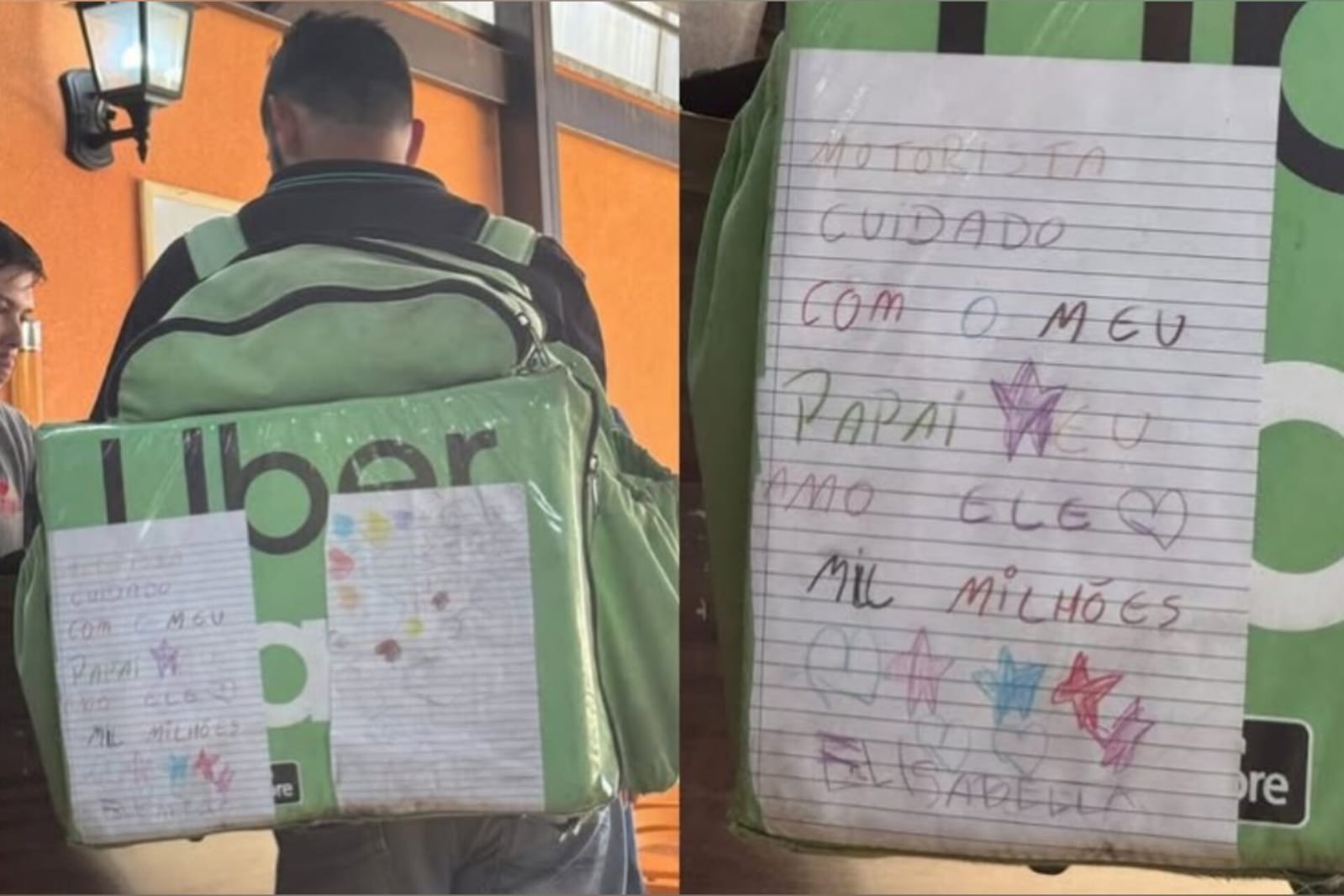 Entregador encanta a web com placa fofa colada na mochila de entregas