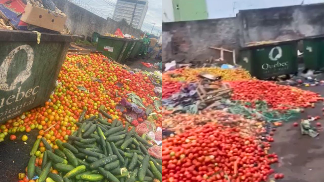 Pilhas de alimentos são registradas sendo descartadas no Ceasa Anápolis