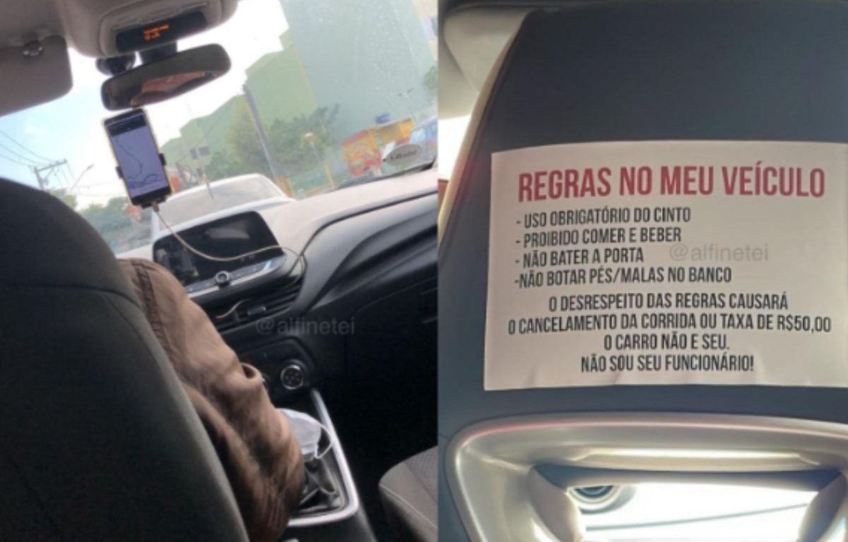 Placa colocada em carro de motorista de aplicativo chama a atenção de passageiros