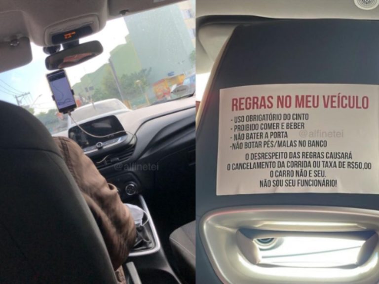 Placa colocada em carro de motorista de aplicativo chama a atenção de passageiros