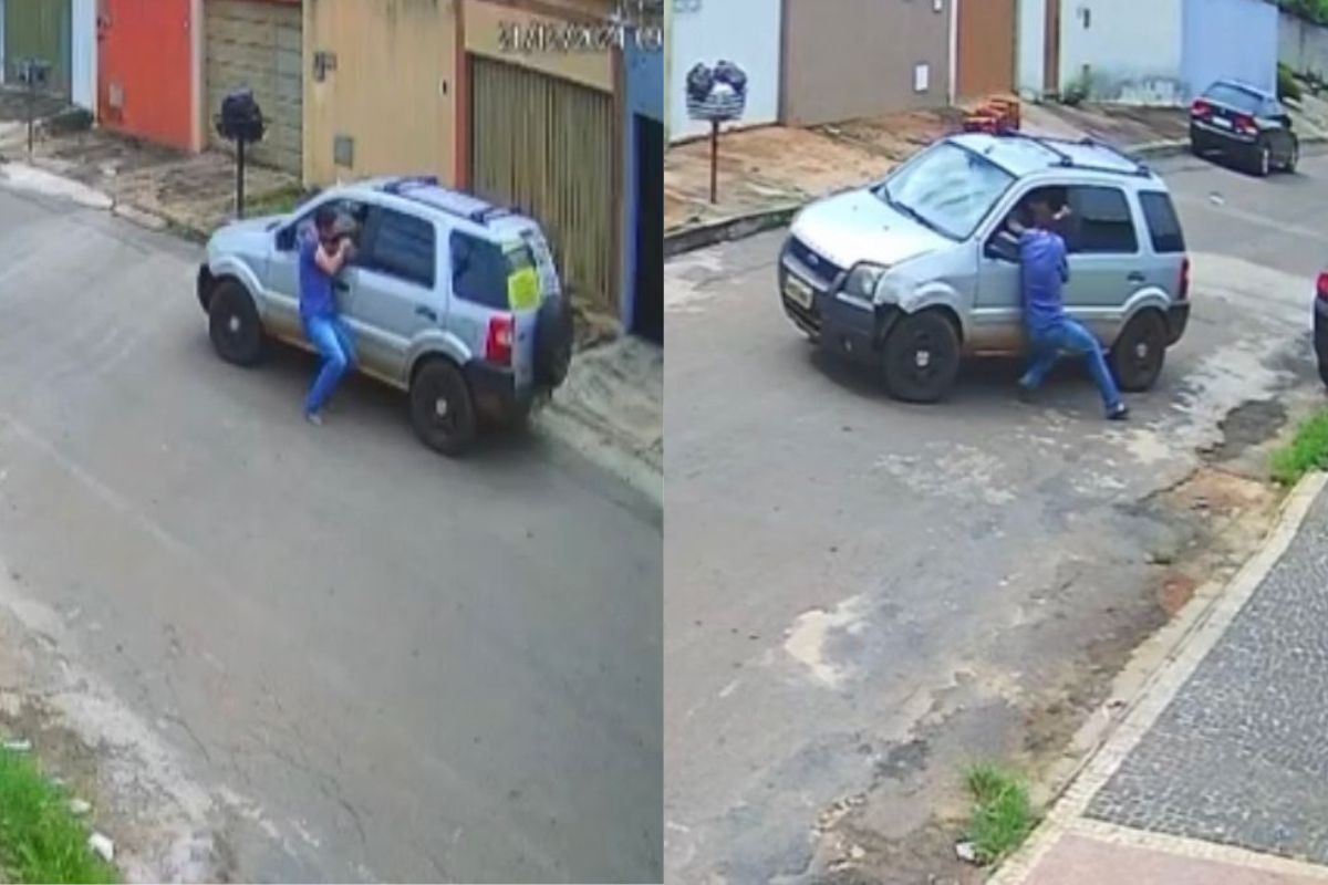 Vídeo mostra momento em que jovem é arrastado por carro após ter iPhones roubados, em Anápolis