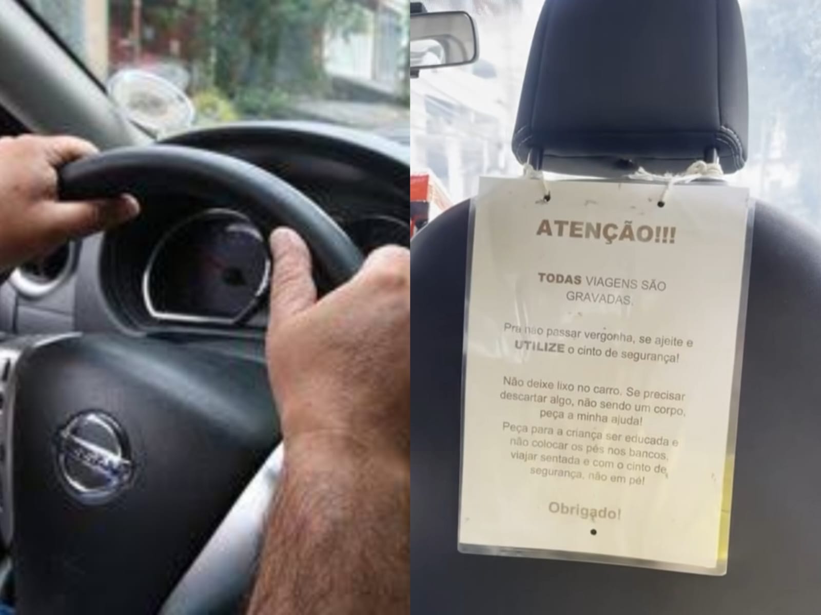 Placa em carro de motorista de aplicativo chama a atenção dos passageiros