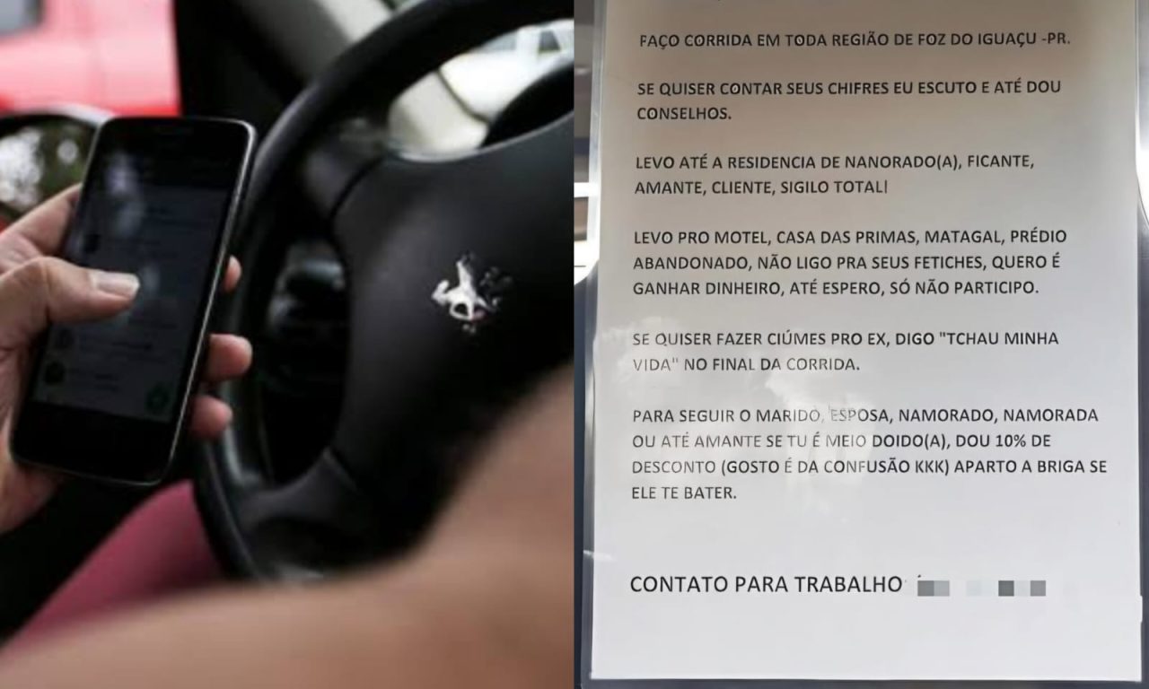 Placa em carro de motorista de aplicativo chama atenção dos passageiros com “serviços extras” além da tradicional corrida