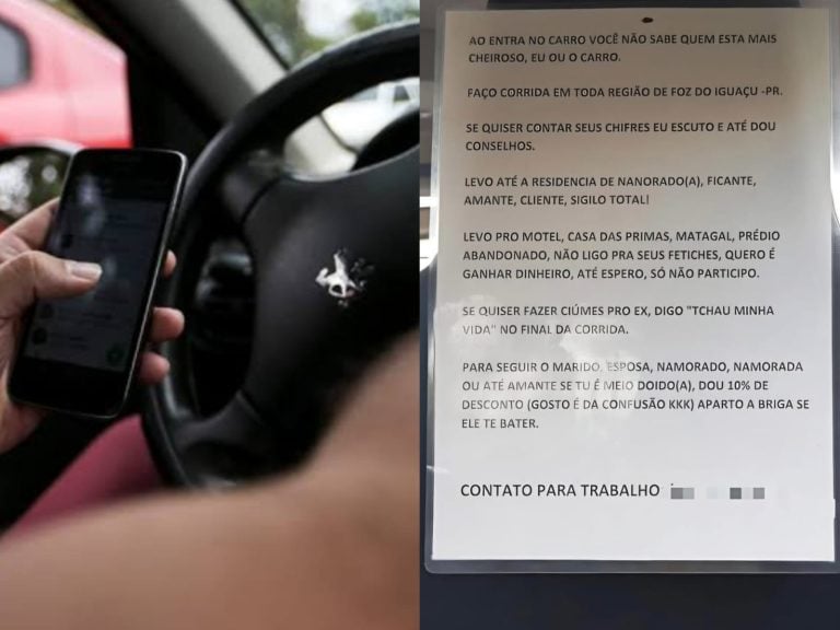 Placa em carro de motorista de aplicativo chama atenção dos passageiros com “serviços extras” além da tradicional corrida