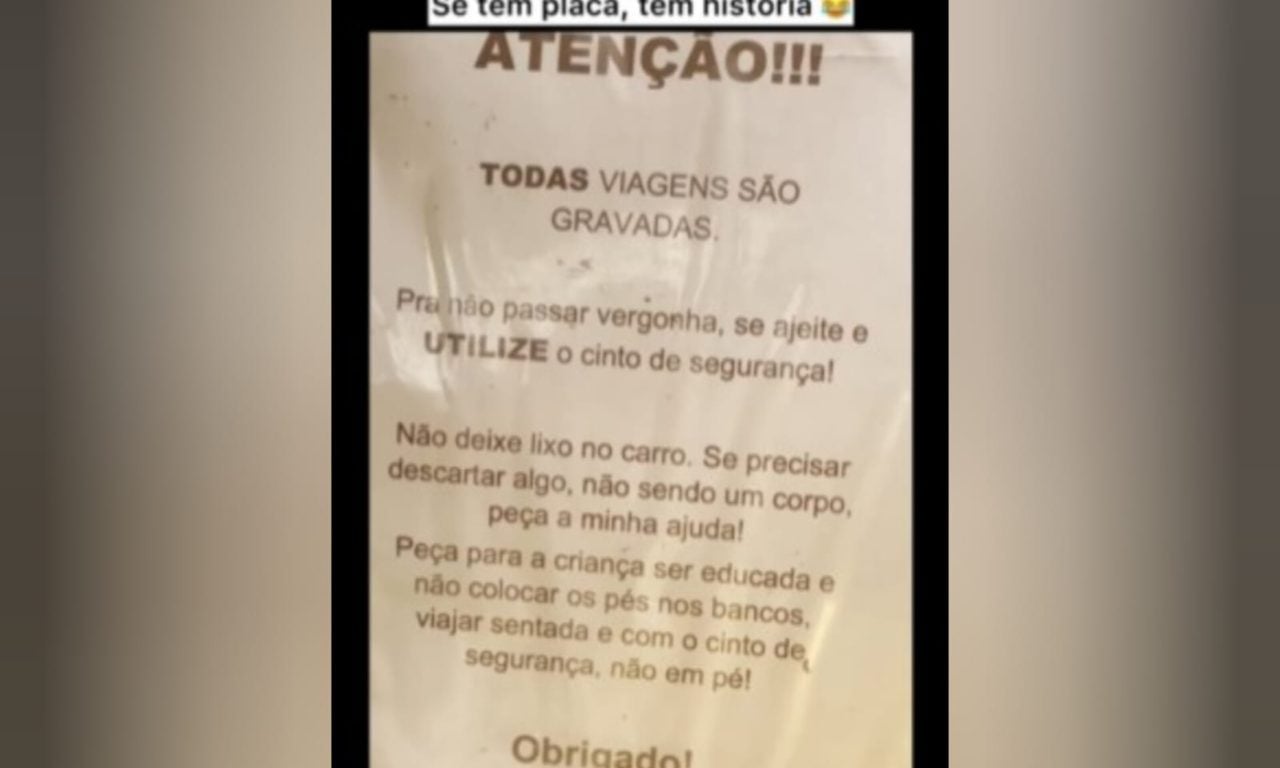 Placa em carro de motorista de aplicativo chama a atenção: “se tem placa, tem história”