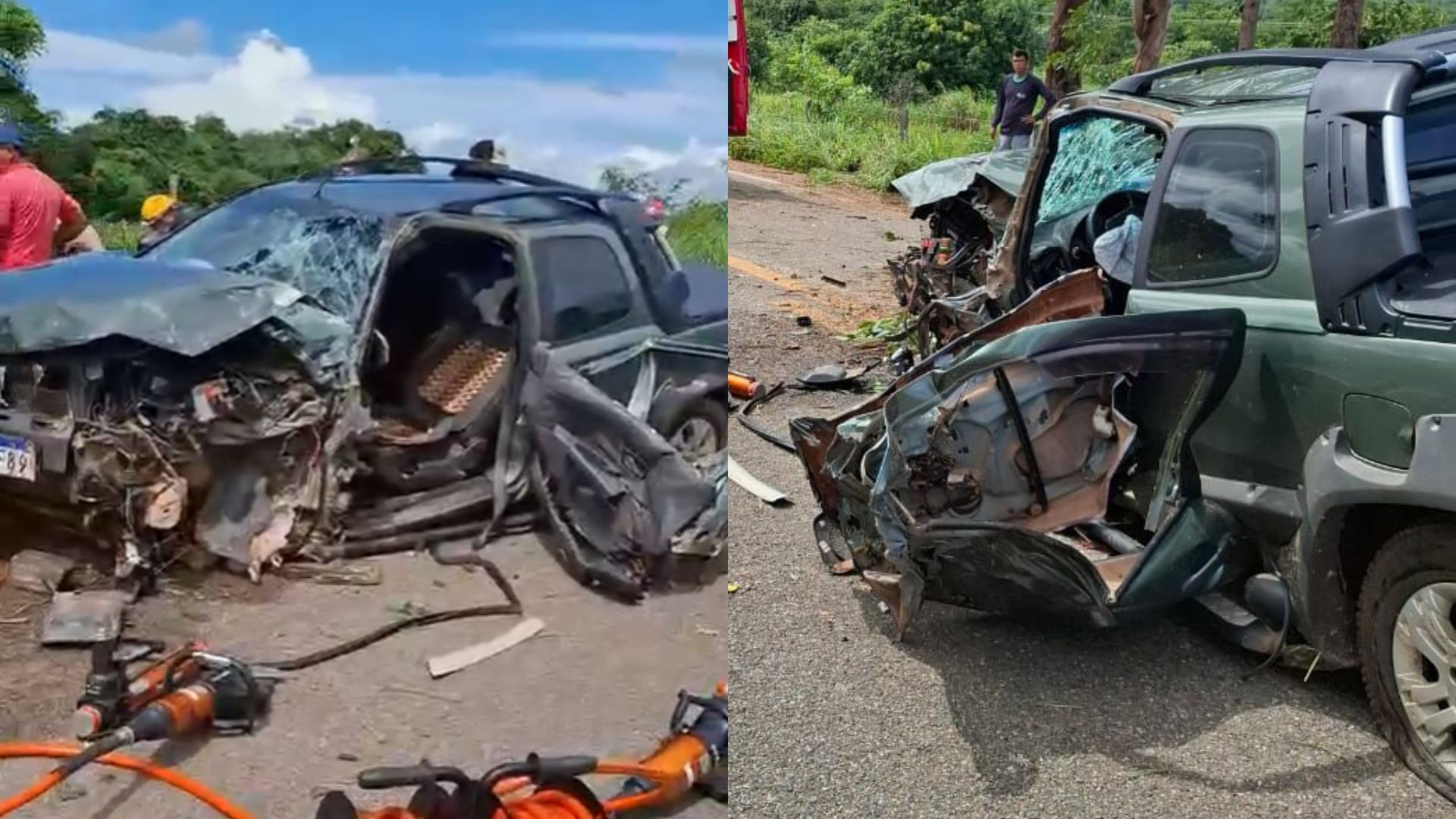 Homem tem carro destruído, mas sobrevive após colidir frontalmente com árvore na rodovia