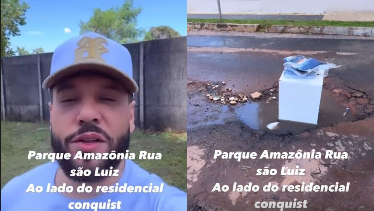 Cantor sertanejo grava vídeo pedindo que Sandro Mabel conserte “cratera” em rua de Goiânia