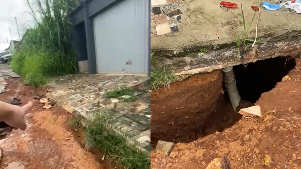 Cratera em Anápolis: moradora teme desabamento da própria casa após obra inacabada da Saneago