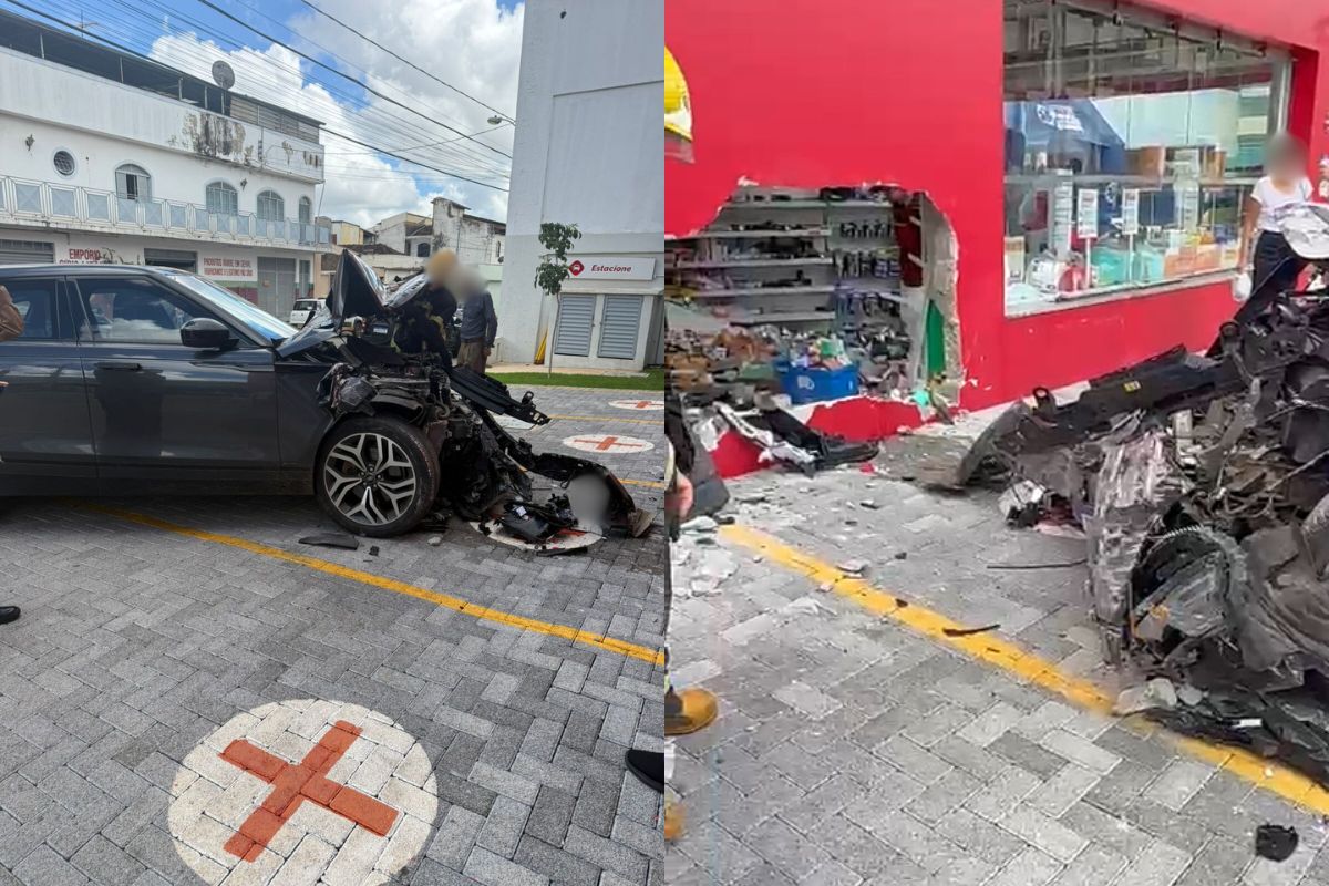 Motorista alega falha no freio e carro invade farmácia na Avenida Tiradentes, em Anápolis