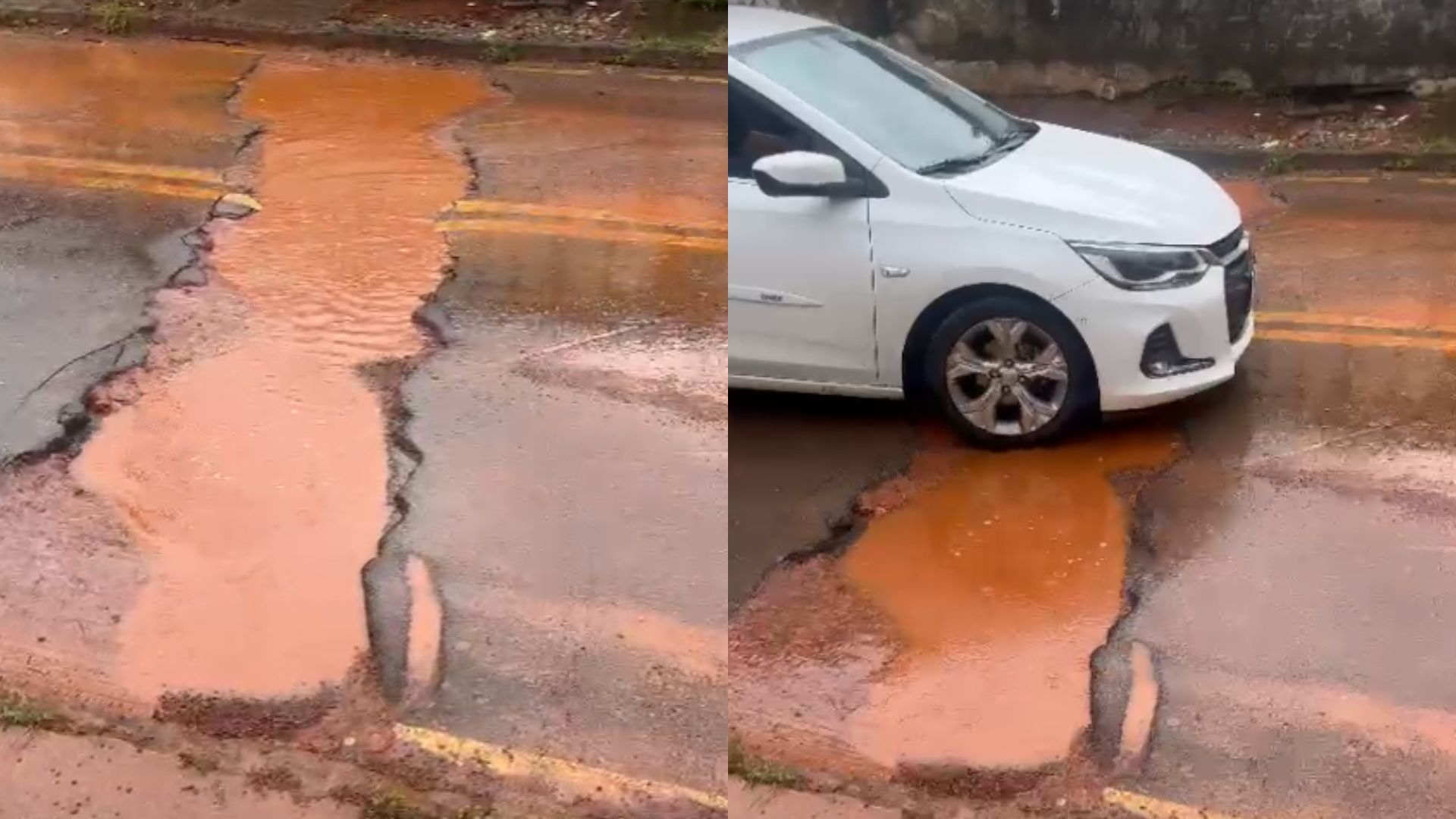 Buraco gigante em rua de Anápolis forma “quebra-mola reverso” e preocupa motoristas; assista