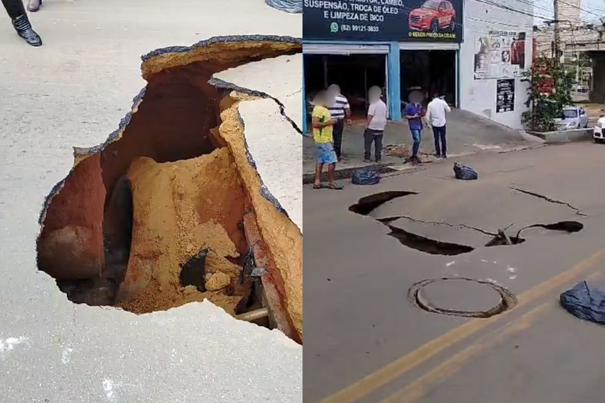 Dois cruzamentos importantes em Anápolis estão totalmente interditados após nova cratera se abrir