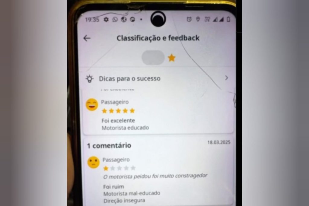 Motorista de aplicativo recebe nota baixa de passageira por motivo inacreditável
