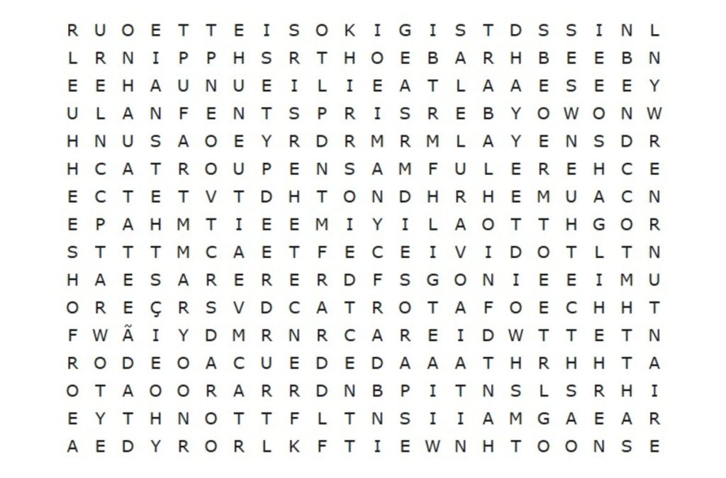 Desafio: teste suas habilidades e encontre “TRABALHO” e “DEDICAÇÃO” nesse caça-palavras