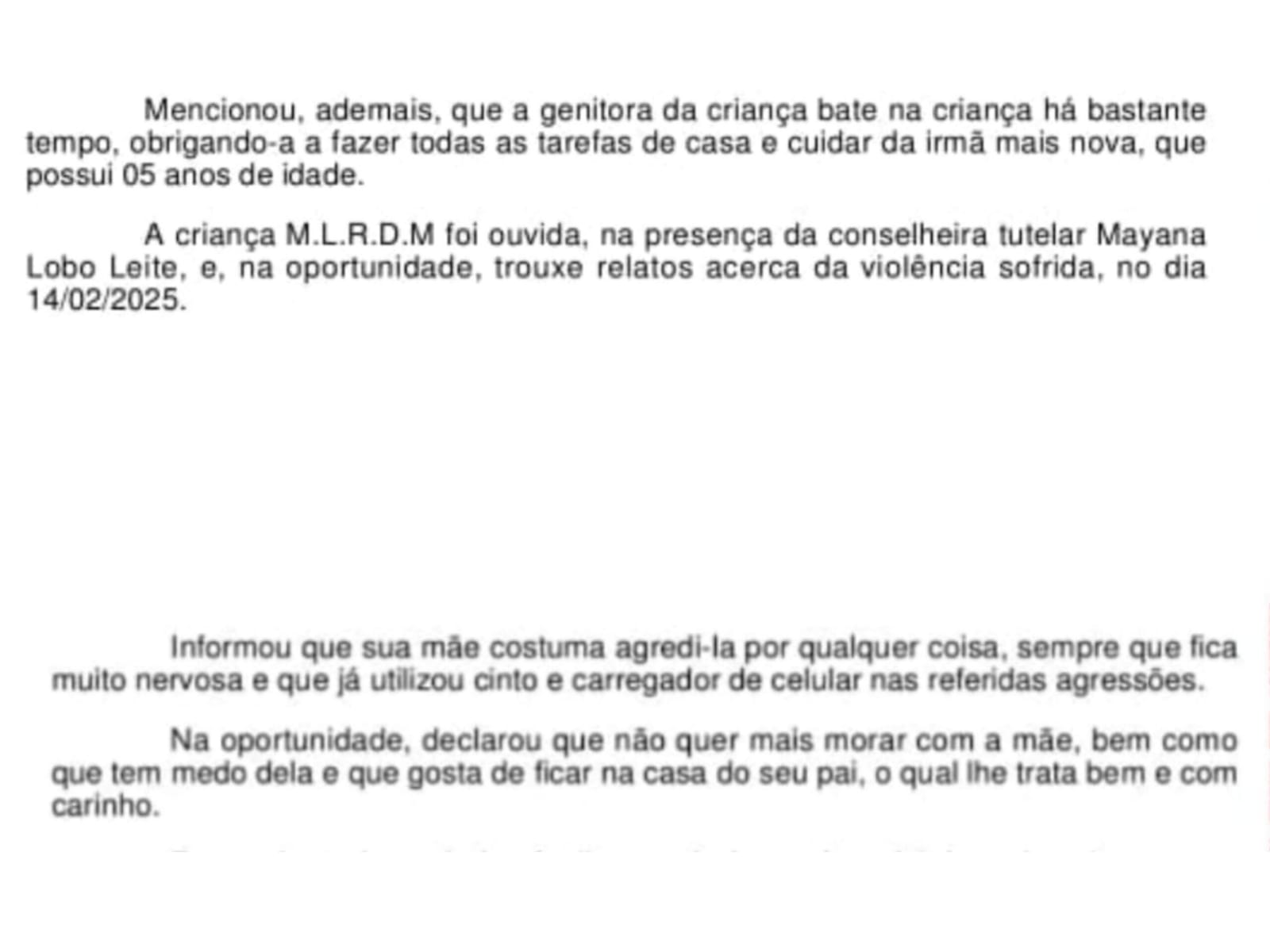 Trecho da medida protetiva imposta em desfavor da suspeita. (Foto: reprodução)