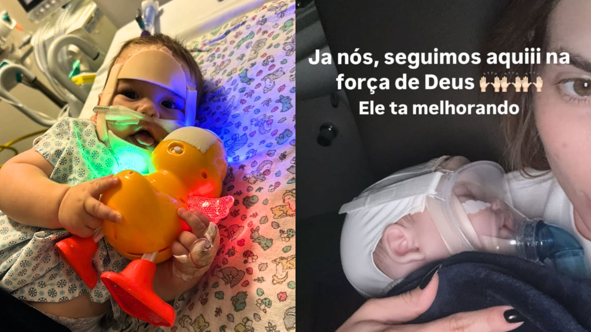 Virginia compartilha foto do filho caçula usando máscara de oxigênio na UTI e explica: “bronquiolite”