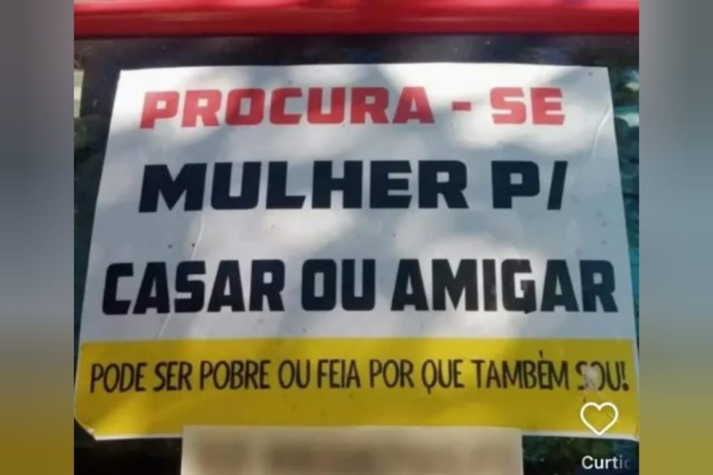 Placa em carro chama atenção dos motoristas e para o trânsito: “pode ser pobre ou feia”