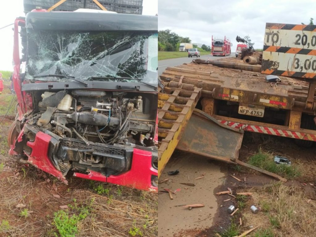 Carreta ficou severamente avariada. (Foto: reprodução)
