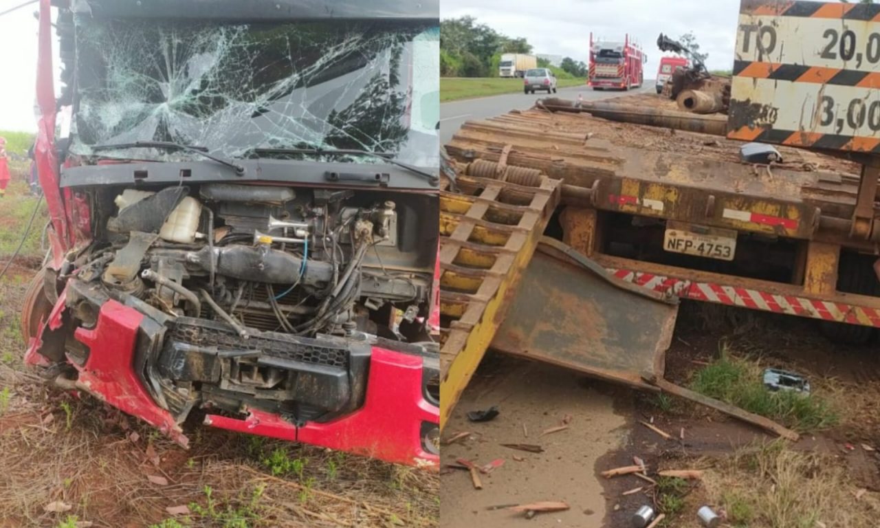 Carreta ficou severamente avariada. (Foto: reprodução)