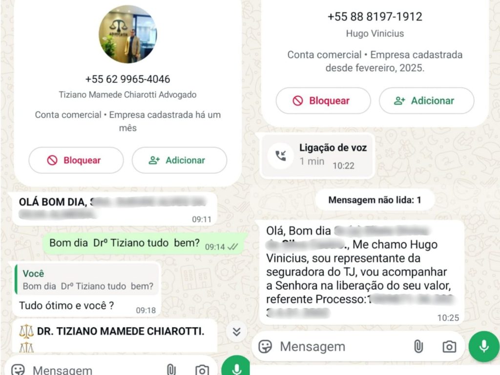 Trechos de mensagens enviadas às vítimas. (Foto: Arquivo Pessoal)