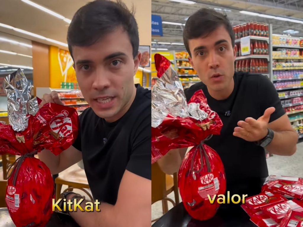 Vídeo mostrando variação de preços entre os chocolates na Páscoa viralizou nas redes sociais. (Foto: @nutrijoaomuzzy)