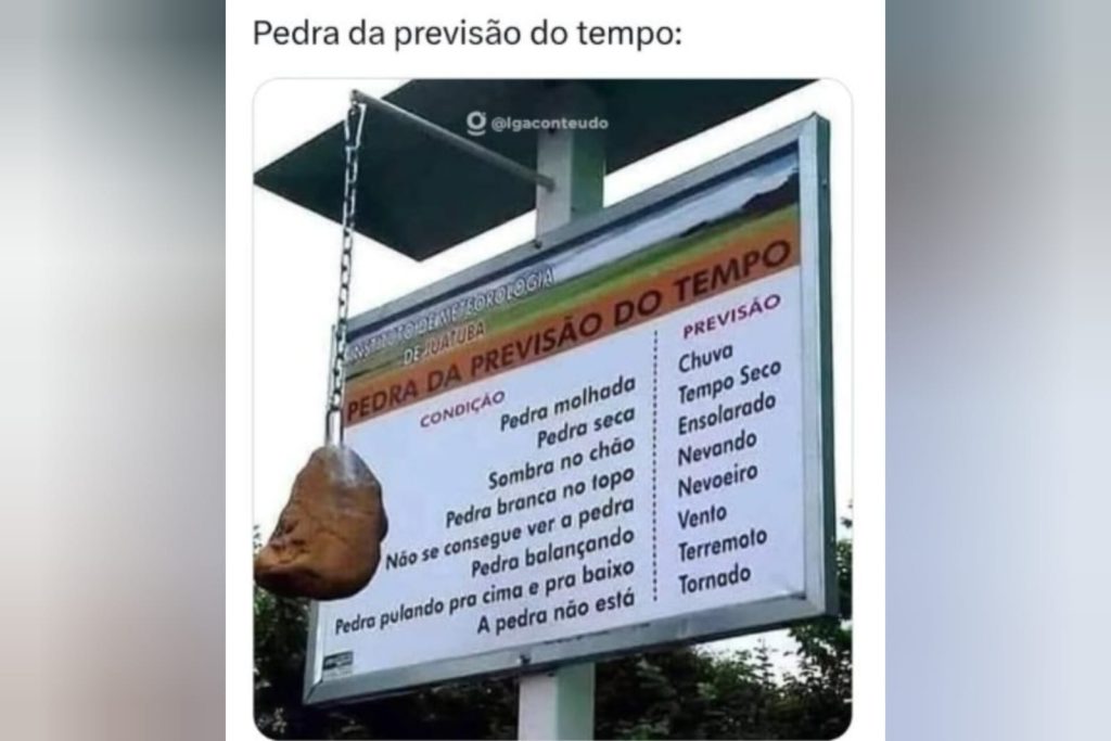 Placa com método inusitado para saber a previsão do tempo chama atenção em cidade