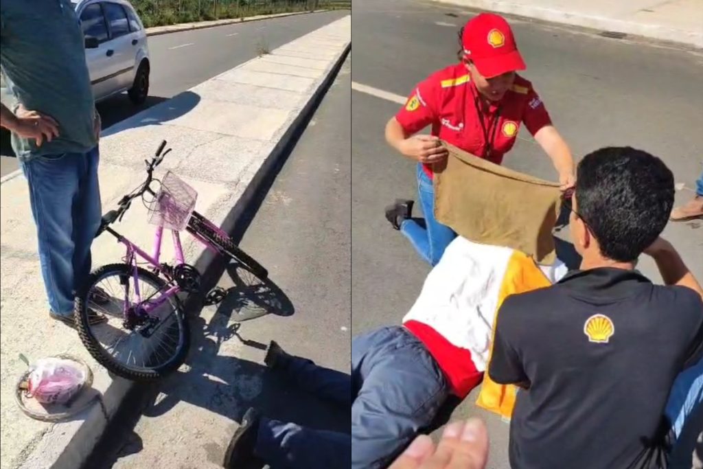 Ciclista é levada de ambulância para hospital após sério acidente na BR-153, em Anápolis