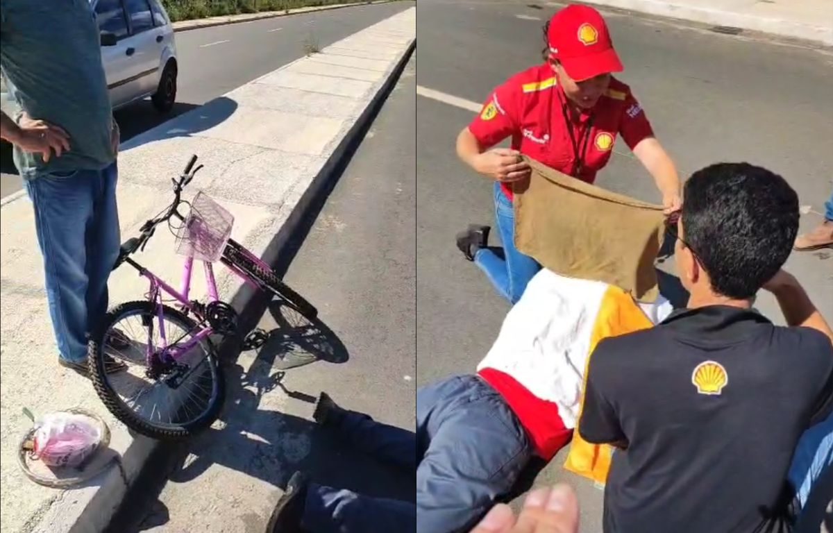 Ciclista é levada de ambulância para hospital após sério acidente na BR-153, em Anápolis