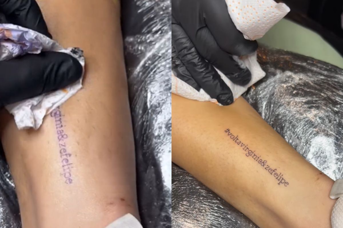 Fã de Virginia e Zé Felipe faz tatuagem pedindo volta do casal e vídeo viraliza