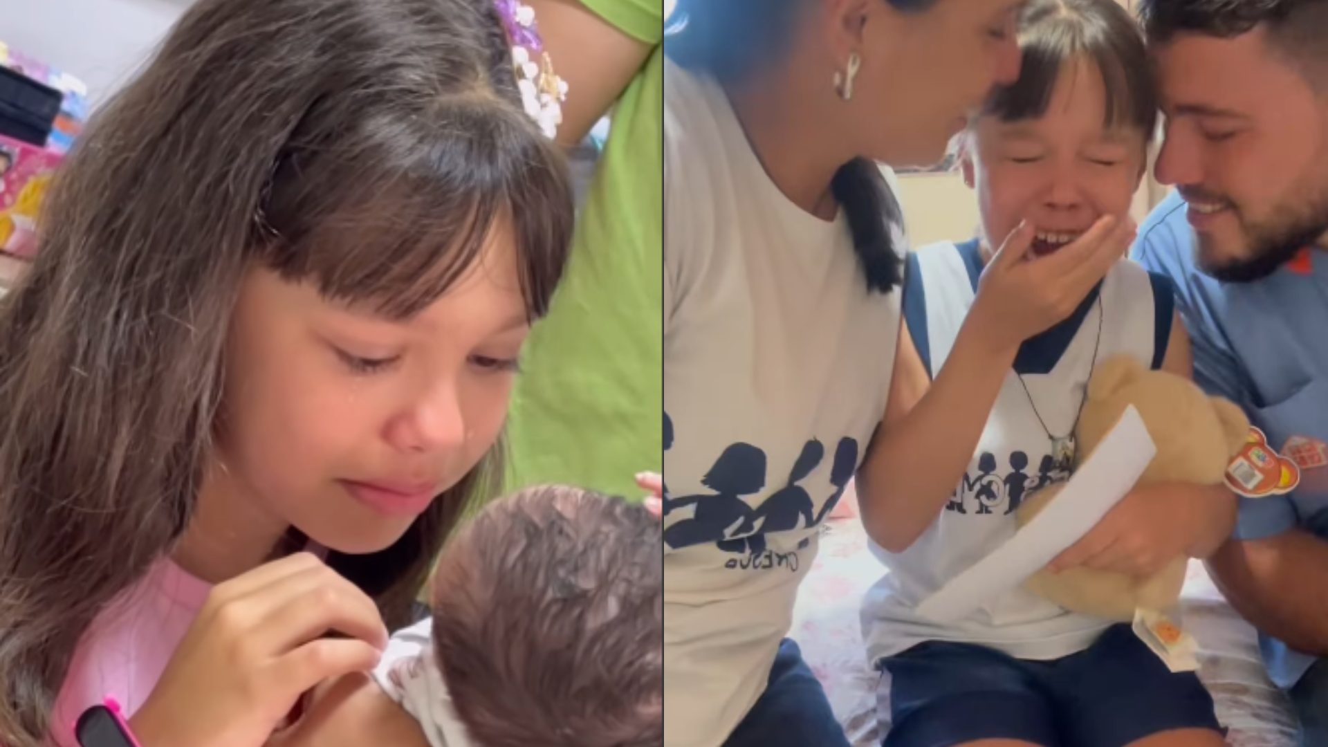 Aos prantos, recém-nascida em Anápolis para de chorar imediatamente ao ouvir irmã