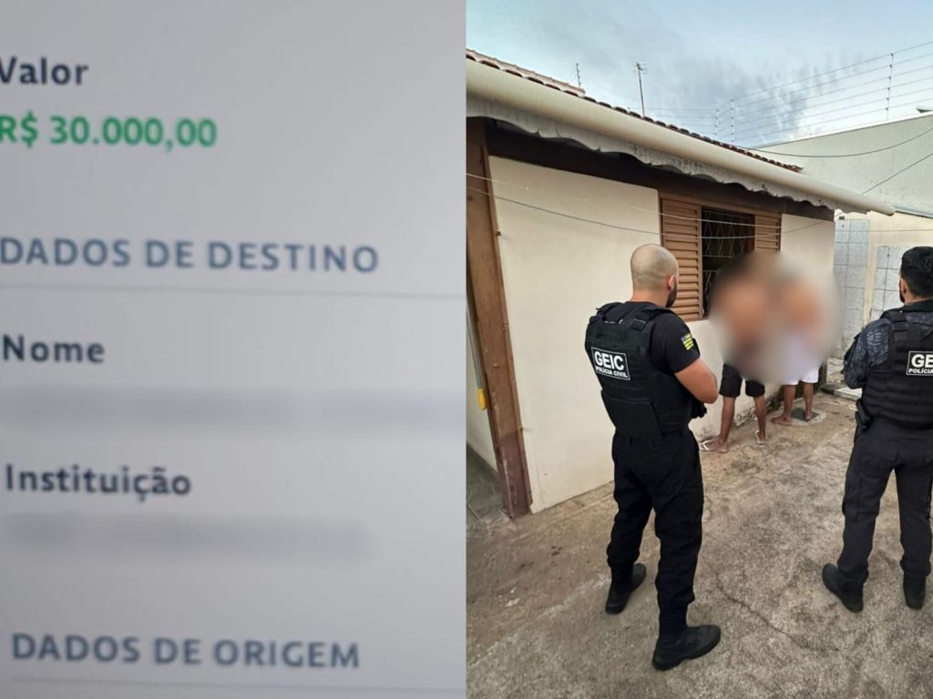 Transferência foi enviada a um dos comparsas, pelo celular do patrão. (Foto: Divulgação/PCGO)