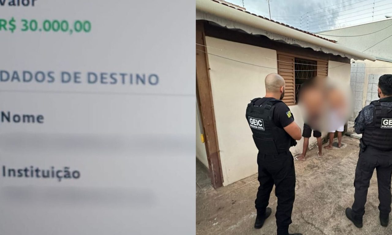 Transferência foi enviada a um dos comparsas, pelo celular do patrão. (Foto: Divulgação/PCGO)