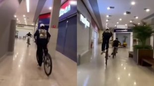 Vídeo viraliza ao mostrar adolescentes invadindo Aparecida Shopping de bicicleta