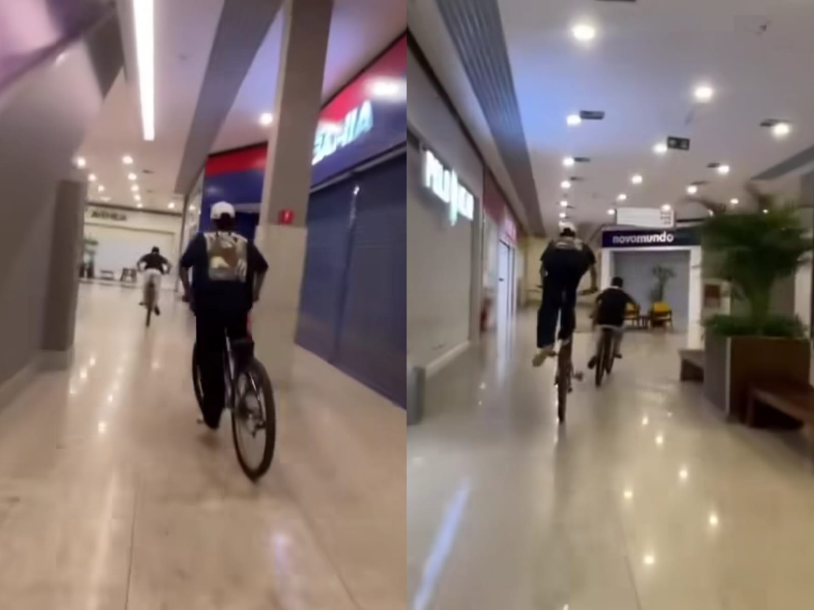 Vídeo viraliza ao mostrar adolescentes invadindo Aparecida Shopping de bicicleta