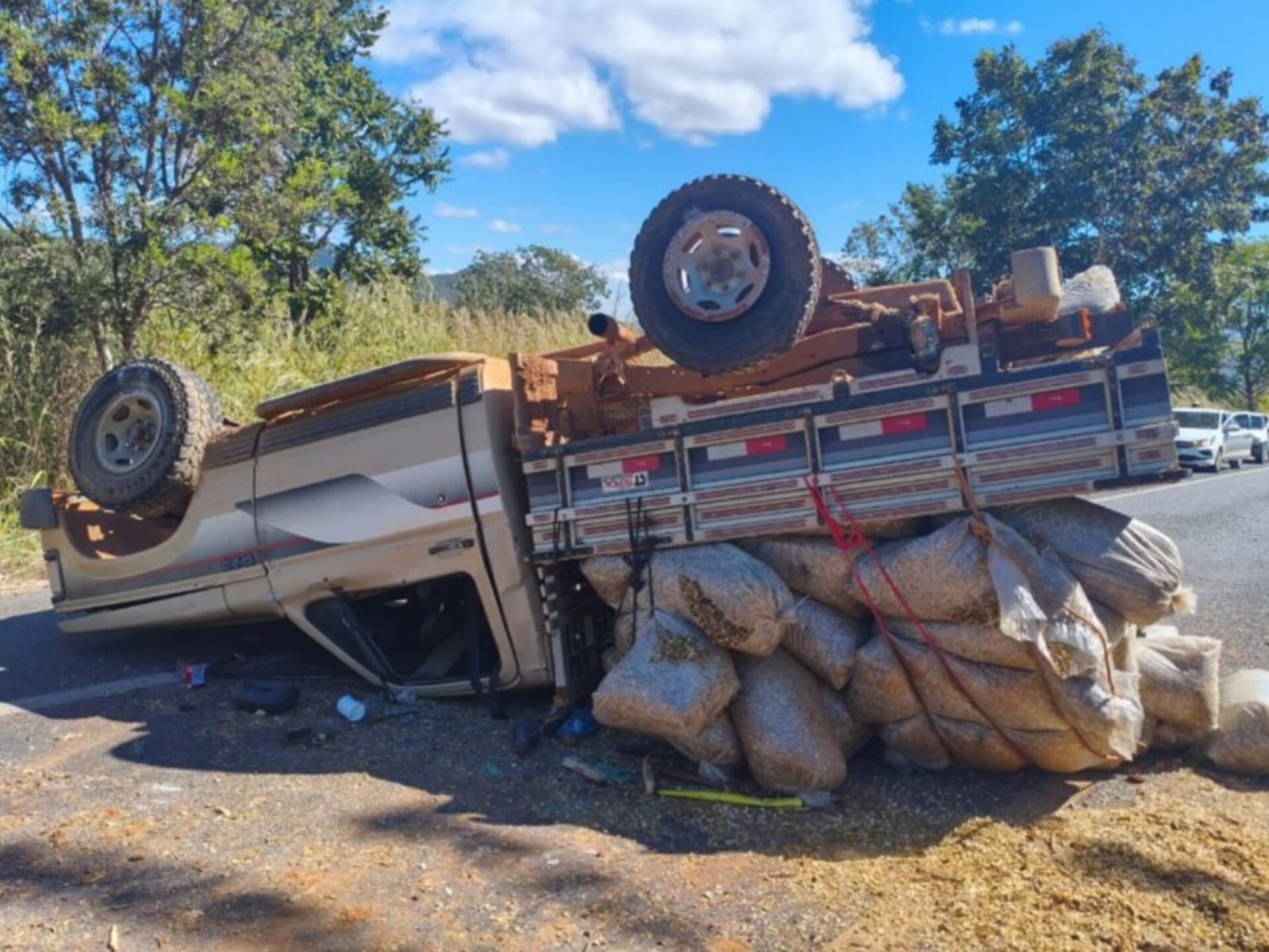 Acidente aconteceu após motorista perder o controle e capotar. (Foto: Reprodução)