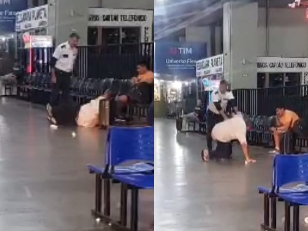 Registro da agressão na Rodoviária foi filmado por populares. (Foto: Reprodução)