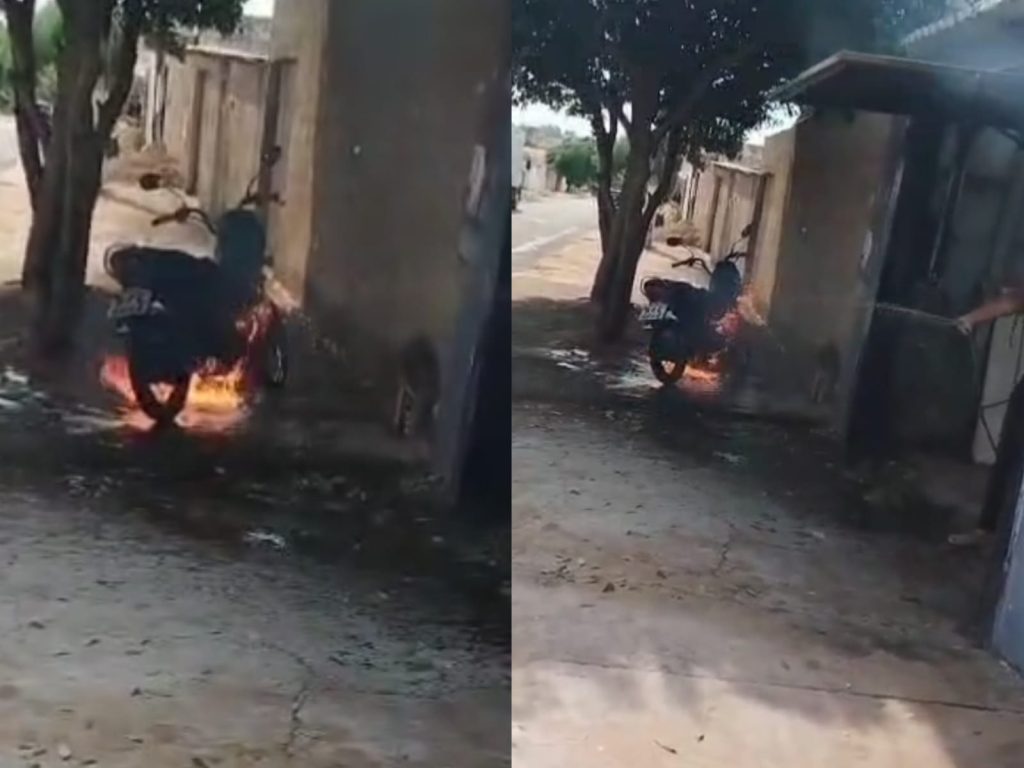 Vídeo mostra momento no qual vítima tenta apagar as chamas. (Foto: Reprodução)