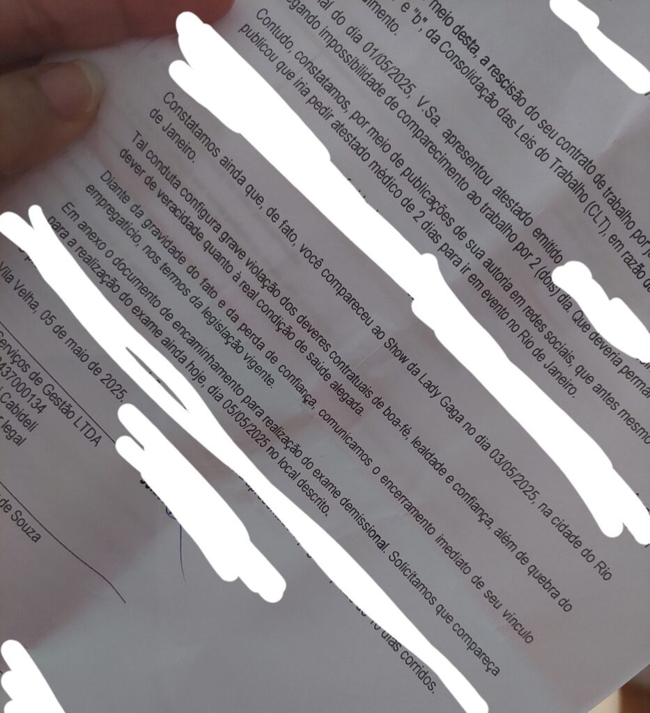 documento enviado pela empresa à profissional