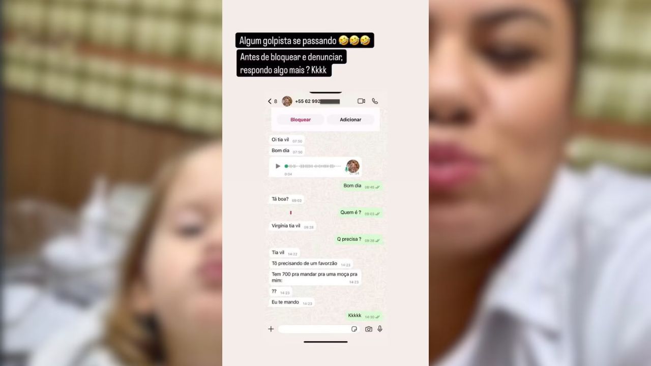 Babá Tia Vil compartilhou o print do golpista nas redes sociais. (Foto: Reprodução/Redes Sociais)