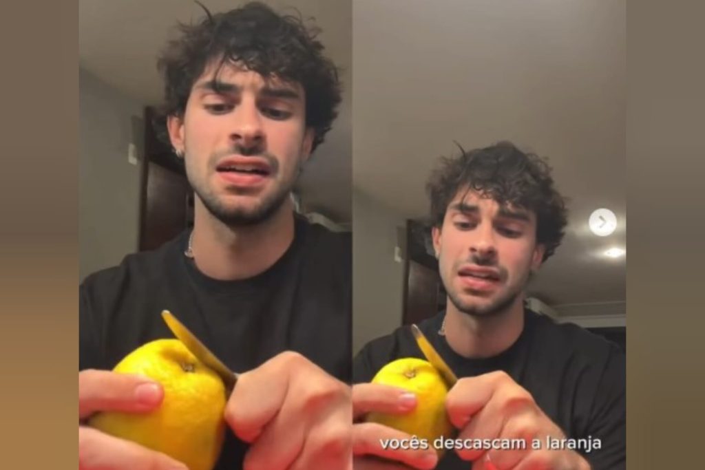 Gringo chama atenção ao ensinar o jeito certo de descascar uma laranja (os brasileiros fazem “errado”)