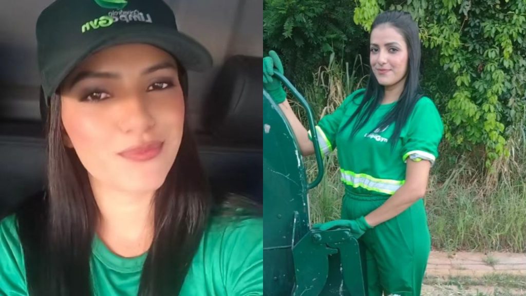 Coletora de lixo viralizou pela beleza. (Foto: Reprodução/TikTok)
