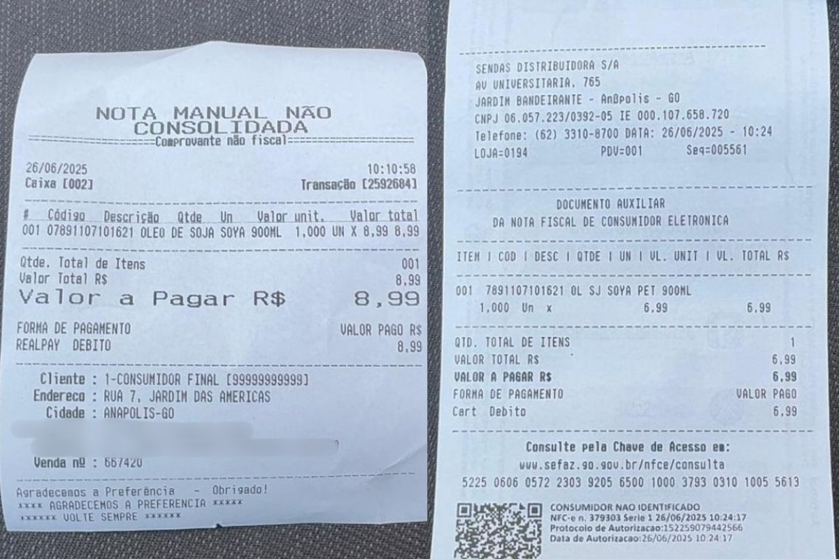 Morador de Anápolis fica surpreso com preço do mesmo produto em dois supermercados diferentes