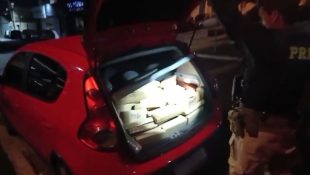 Drogas estavam no porta-malas do veículo em Anápolis. (Foto: Divulgação/PRF)